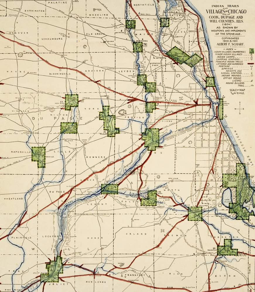 Today’s interstate highway system mirrors old Native American trails and villages. (Courtesy Chicago History Museum, i029629_pm, Albert F. Scharf)