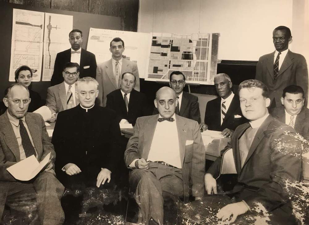 Florence Scala (back left) and community members meet to discuss urban renewal on the Near West Side. (Courtesy of Special Collections &amp;amp; University Archives, University of Illinois at Chicago Library, Florence Scala Collection)