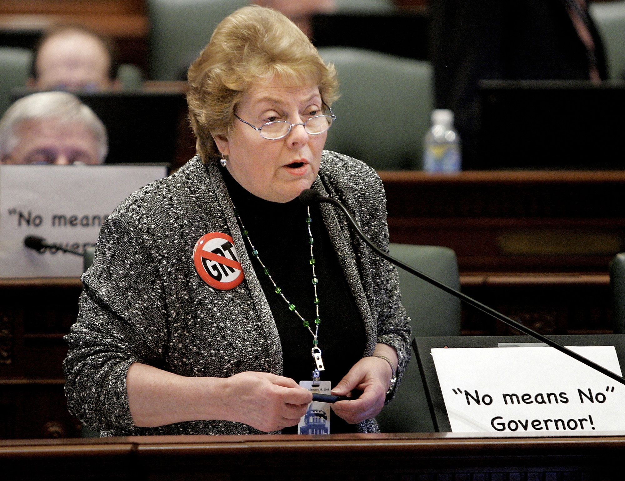 Illinois Rep. Rosemary Mulligan, R-Des Plaines, at the Illinois State Capitol in Springfield, Ill., on May 10, 2007. Two years later, when the Video Gaming Act moved to the House, Mulligan was the only representative who questioned what the state would do to combat gambling addiction. (AP Photo/Seth Perlman)