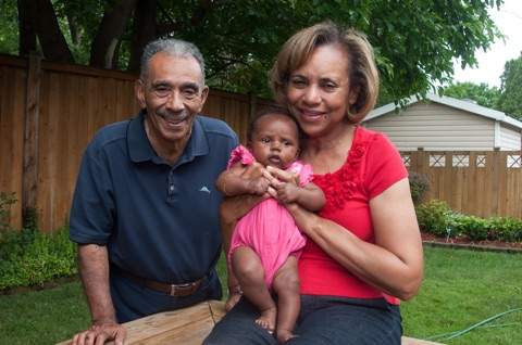 My parents in their Beverly\/Morgan Park backyard with my daughter in 2016.