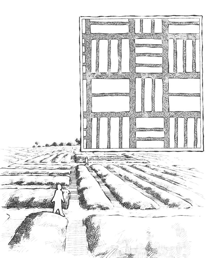 The Potawatomi women designed elaborate configurations for their fields. This illustration shows garden beds laid out in a patchwork format. (Courtesy Kathryn L. Darnell) 