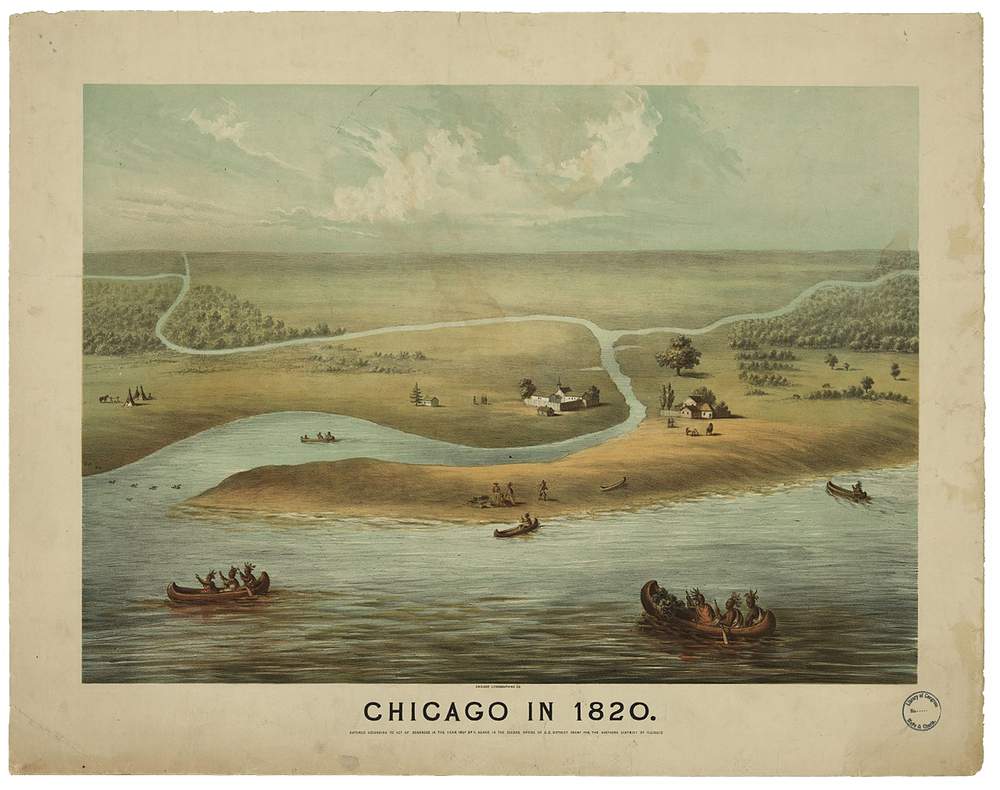 Between 1790 and 1830, Europeans and Americans, and their Native American spouses, established a small trading community at the mouth of the Chicago river. (Courtesy Library of Congress)