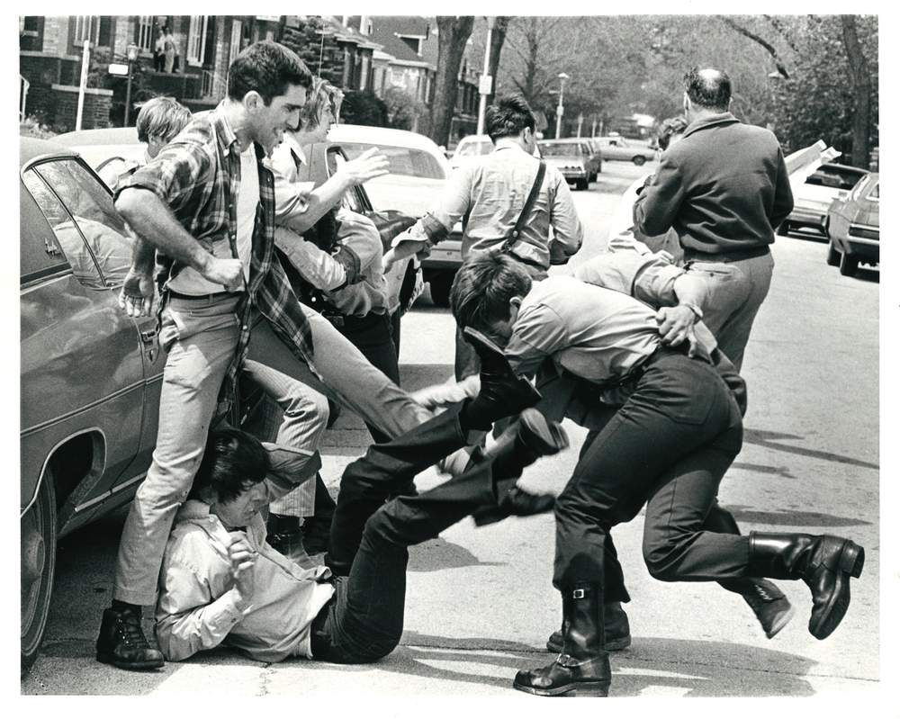 Buzz Alpert of the Jewish Defense League (left) physically confronted neo-Nazis in the streets. (Courtesy Illinois Holocaust Museum, Buzz Alpert Collection) 