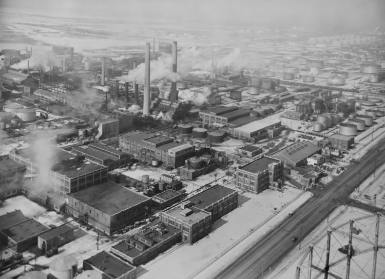 The industries that dominated East Chicago, Indiana for most of the 20th century left a legacy of toxic pollution in neighborhoods across the city. In 2009, an area including the West Calumet, Calumet, and East Calumet neighborhoods was declared an EPA Superfund Site. (Courtesy East Chicago Library)  