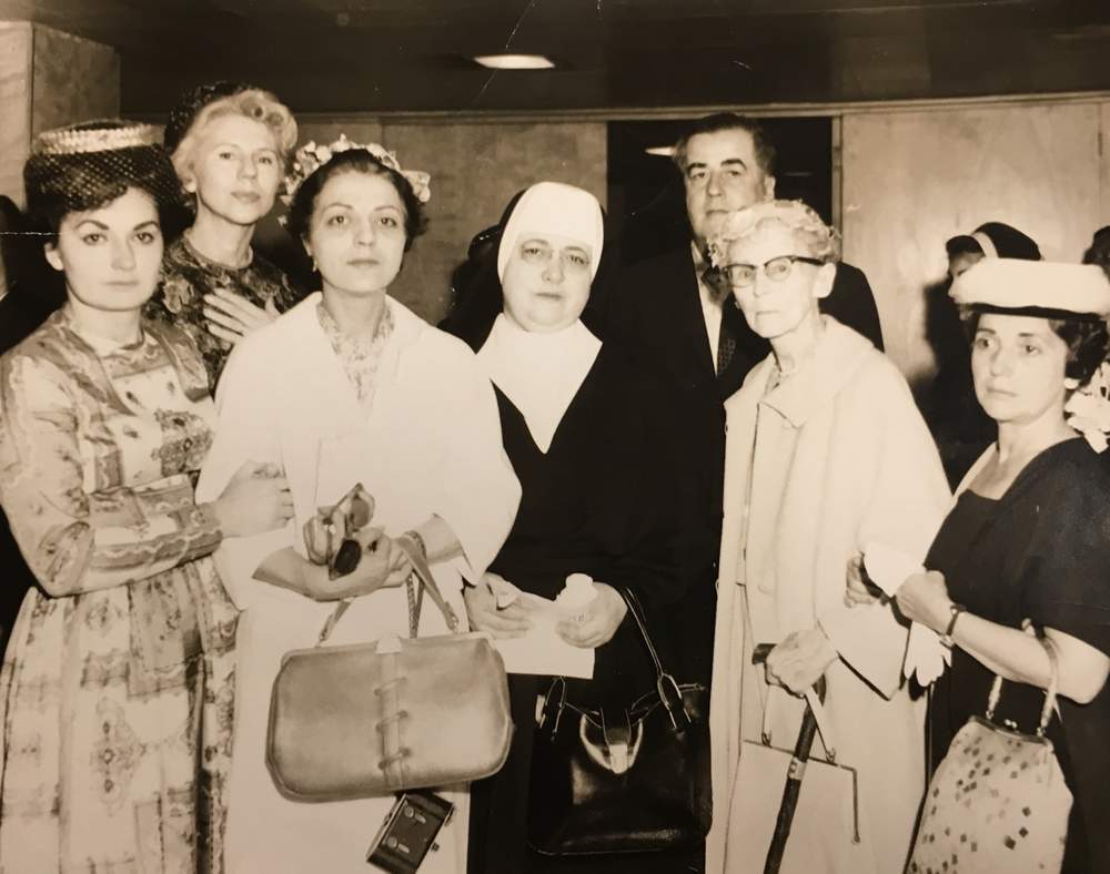 Florence Scala (third from left) at the last mass at Holy Guardian Angel Church before it was razed for UIC construction. The church had just been rebuilt four years earlier after the original was demolished with the construction of the Dan Ryan Expressway. (Courtesy of Special Collections &amp;amp; University Archives, University of Illinois at Chicago Library, Florence Scala Collection)