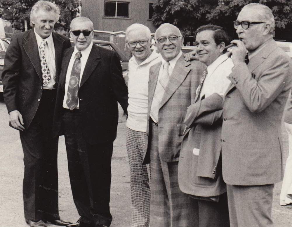 A group of Chicago politicians at a golf outing in 1980. First Ward Alderman John D&#39;Arco (second from left), Fred Roti (second from right) and Pat Marcy (first from right) were widely believed to be associated with the Outfit. (Courtesy of Denny Johnson)