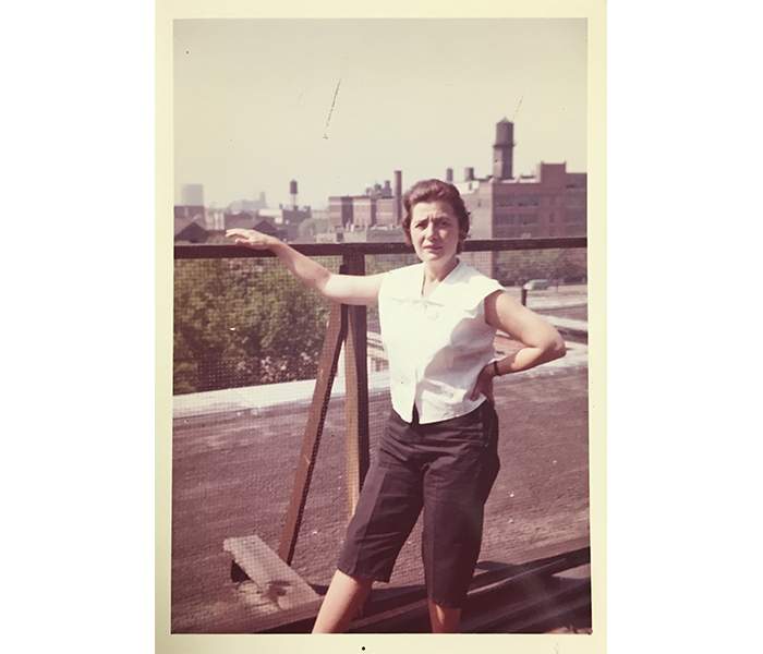 Florence Scala in front of the neighborhood she fought to save (Courtesy of Special Collections &amp;amp; University Archives, University of Illinois at Chicago Library, Florence Scala Collection)