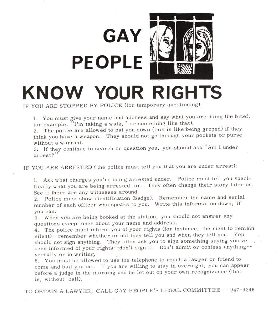 A 1972 poster from the Gay People's Legal Committee. (Courtesy Charles Deering McCormick Library of Special Collections, Northwestern University Libraries)