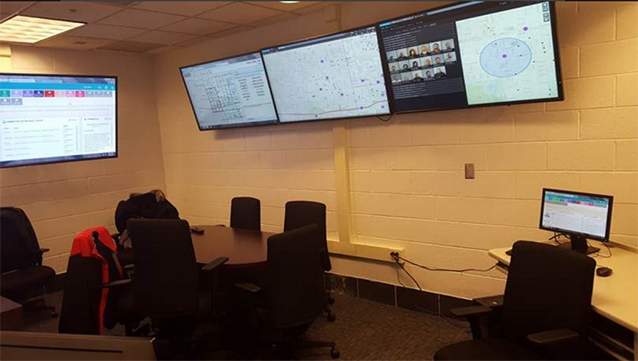 Inside one of the Chicago Police Department&#39;s &quot;strategic nerve centers,&quot; where ShotSpotter technology is combined with other data to help officers respond to crimes. (Courtesy of CPD)