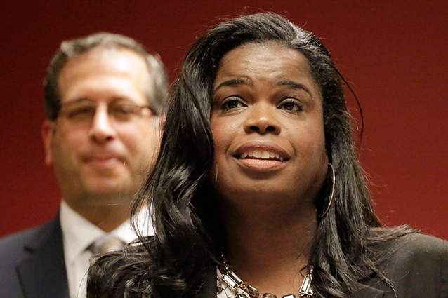 Kim Foxx, then a candidate for Cook County State&#39;s Attorney, speaks at a news conference in Chicago in 2015. (M. Spencer Green\/AP Photo)